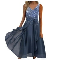 Duga klupska haljina za zabavu TIE-DYE A-line V-izrez bez rukava bez rukava ljetne haljine za žene Blue