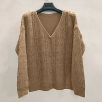 Pgeraug Cardigan za žene Solid V-izrez Jednostruki tipke izdubite džemper Ženske vrhove kafe 3xl