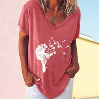 Ženske vrhove scoop vrat Ženska bluza Modni grafički otisci Ljetne kratke rukave T-majice Tunika Tee Red XL