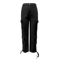 NSENDM CAPRIS za žene Ležerne ljeto Plus veličina, ljetne kapri hlače za žene, žensko pamučno posteljina, obrezane pantalone gležnjače pantalone s džepovima, crna, xxl