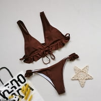 Kupaći kostimi za žene, žene kupaći kostimi ruffles zavoj dvodijelni kupaći kostim bikini plivajući plaža kava 3xl