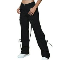 Teretne hlače visokog struka za žene Ležerne prilike elastične strugove lagane joggers hlače na otvorenom planinarenje atletske hlače s više džepovima vrećaste ravne pantalone