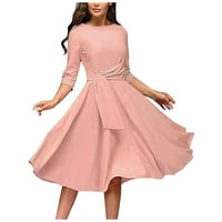 Bacco haljine za ženske haljine haljina ruched rukav rukav ženske a-line ljuljačke okrugle midi ženske