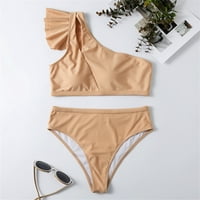 Huaai kupaći kostimi za žene bikini Ženska solidna boja Jednorameni rufflled bikini Split kupaći kostimi