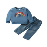 Canrulo Toddler Baby Girl Boy Rainbow Odjeća dugih rukava Duks dukserice + traper traperice Jesen Zimske