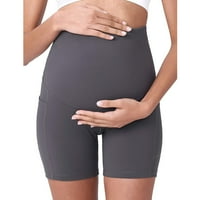 Ženske materinske joge kratke hlače preko trbušnog udara ljetni trening koji rade aktivne kratke hlače s džepovima, sivo-m