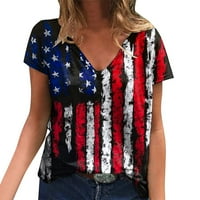 Dan nezavisnosti tiskani majice Žene V-izrez Dnevno ljetne vrhove Amerikanka 4. jula tiskana bluza kratki