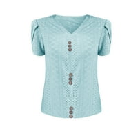 Žene ljetne vrhove Casual V izrez Tee Majice Solid Color Majica Petal rukava Modna labava bluza