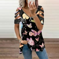 Bazyrey ženska bluza Ženska modna casual patentni zatvarač s V-izrezom tiskani majica s kratkim rukavima