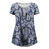 JJayotai Ženske majice Plus Veličina Zazor veličine Ženski ljetni ispisani okrugli vrat dugme Pleted