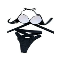 Žene Halter kravatni kupaći kostim visoki rez bikini Cross Ribd Clout Tanga Bikini set kupaći kostimi