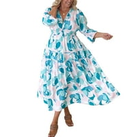 Biekopu Žene Ljeto cvjetno tiska, duga haljina, boemska ležerna haljina na plaži s dugim rukavima