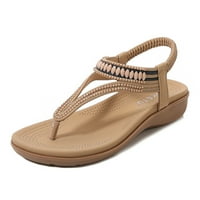 Ravne sandale za žene- Ležerne prilike rimske plaže Sandale Open TOE Ljetne sandale # Bež