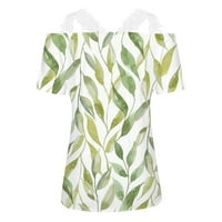 Bazyrey ženske vrhove kratkih rukava V-izrez bluza ženski labav ljetni tunički majica zelena m