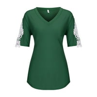Leylayray ženske vrhove ženske čipke kratki rukav s majicom V-izrez Labavi Ležerni ljetni tee Green