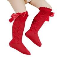 Seyurigaoka Baby Girls Klee High Socks Kabel pletene pamučne čarape sa lukom