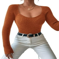Casual ravnica scoop vrat osnovni vrhovi dugih rukava narančasti džemperi