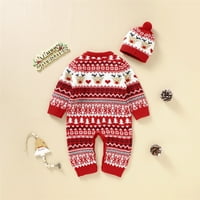 Rovga Boy djevojka božićni jelen pleteni džemper za bebe kombinezon za bebe Tumper pamuk Xmas kape za