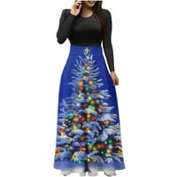 Fesfesfes Ženska haljina Božićno drvce Print Dugi rukav Okrugli vrat Duga haljina na plaži Ležerne prilike