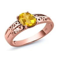 Gem kameni kralj 1. CT ovalni žuti citrinski 18k ružičarski pozlaćeni srebrni prsten