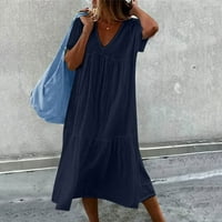 Ženske haljine Dužina gležnja Ležerni ispisani kratki rukav A-linijska ljetna haljina s V-izrezom plava