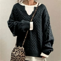 Zzwxwb džemperi za žene žene dugih rukava pune boje V izrez Top casual labavih pletenih džempera bluza