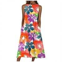 Ljetne haljine za žene bez rukava za tisak cvjetni uzorak Okrugli vrat Maxi Loose Fit Y2K moda Elegantni