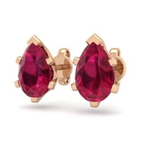 Superjeweler Carat Pear Oblik Ruby Stud Minđuše u 14K ružičastog zlata preko srebra sterlinga za žene,