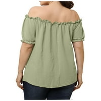 Zodggu Trendy ponude Ljetna bluza plus veličine za žene Frill skinuti pulover na ramenu TOP salon majica Lootni fit čvrste majice Green 6