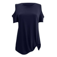 Ženski vrhovi ženske ljetne hladne ramene kink čvrste boje kratkih rukava majica mornarice l