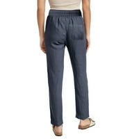 LisingTool Ženske hlače Ženske casual hlače Čvrsti pamučne pantalone sa džepom dugih hlača široke pantalone za noge za žene mornarice