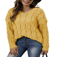 Kapreze Ženske pune boje Pleteni džemper, ležerni džemper sa kapuljačom zimski topli kabel pletena skakač