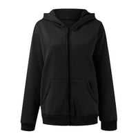 Jakna za žene Zip up dukseve casual labavi fit zimski kaputi s džepovima crna veličina 2xl