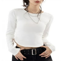 Kelajuan ženski gornji dugi rukav, čvrsta boja okrugli vrat zakrivljeni rub Slim Fit show pustel majica