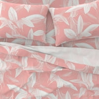 pamučni listovi, kraljica set - dlanovi tropski listovi Havajska botanički biljni plaža Leaf Aloha Pink Print posteljina po kašičici