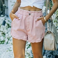 Cleance Womens Stretchy traper kratke hlače Visoke stručne reseže HEM Ljetne casual traperice ružičaste
