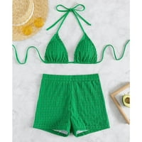 Theng bikini kupaći kostimi Ženski podijeljeni karoserija Halter Solid Bikinis setovi zeleni l