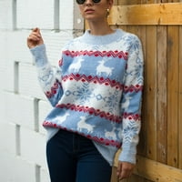 HGW džemper za ženske božićne snježne pahulje faulover pleteni džemper dugih rukava plišani topli džemper