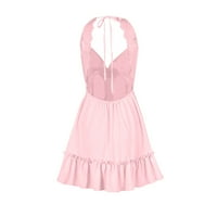 Ljetne haljine bez rukava i sjajno slobodno vrijeme SOLIZURE Čvrsta V-izrez za ženske ležerne haljine na klirensu ružičastu m