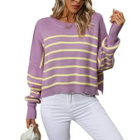 Žene Labavi džemper Striped Print Slatki pulover s dugim rukavima Klintwer za jesen toplu uličnu odjeću