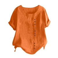 B91XZ Proljetne košulje za žene Trendy Ženska solidna boja okrugli vrat Raglan rukav s prorezom Slow Slow kratki rukav Žene plus veličine vrhova narandžaste, s
