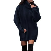Wotryit Women Winter Turtleneck Pulover dugih rukava Solidna boja Srednja duljina pleteni džemper ženski