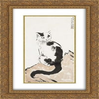XU Beihong Matted Gold Ornate uramljena umjetnost Ispis 'Cat'