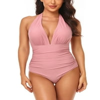 Eloshman ženski kupaći kostimi V-izrez Halter Tummy Control Push Up kupaće kostim odjeće podstavljeno
