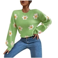 Zunfeo džemper za žene - opušteno fit pletene vrhove V-izrez pulover s dugim rukavima od tiskanog trendi