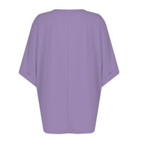 Ženski ljetni vrhovi bluza Čvrsti kratki rukav casual ženske košulje za posade Purple XL