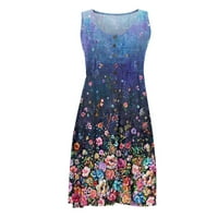 Ženska haljina bez rukava bez rukava Boemska cvjetna tiskana grafička elastična ležerna ljeta posteljina mini haljine