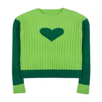 LIACOWI Ženski džemper srce Print okrugli vrat dugih rukava labavi pleteni pulover vrhove