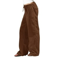 Fnochy Quilted Ženska pantnu kafetu punu u boji modni džep elastični struk ravne hlače