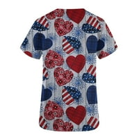 CLLIOS Women Ljeto Majice Američka SAD Zastava Ispis V izrez Slatka uniforma Ležerne blube za piljting s kratkim rukavima